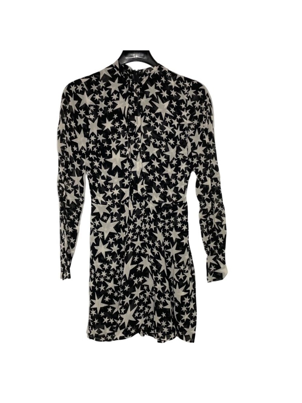Reformation Star Long Sleeve Mini Dress Sz 2 Semi Sheer Tie Neck Celestial